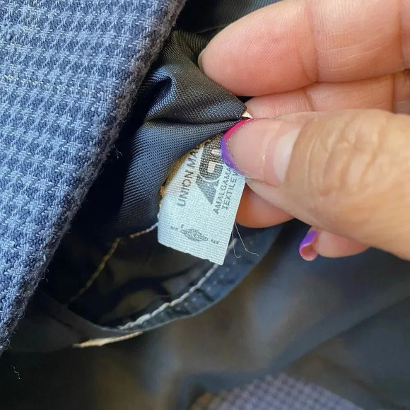 Men’s 2Button Blazer Jacket Sz 44L Pure Silk Plaid Houndstooth Blue Gray Pocket - Picture 6 of 11